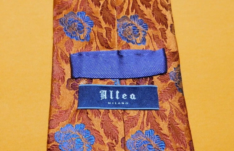 CORBATA FLORAL ALTEA MILANO HECHA EN ITALIA NARANJA/AZUL/MARRÓN - CORBATAS - CORBATAS DE DISEÑADOR. Foto 3 de 3