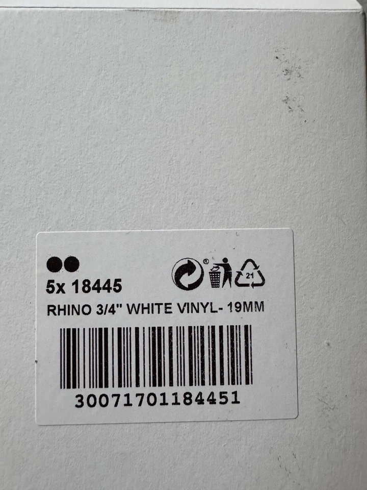 DYMO Rhino Permanent Vinyl Industrial Label Tape 3/4" x 18 ft White/Black Print - Image 4 of 4