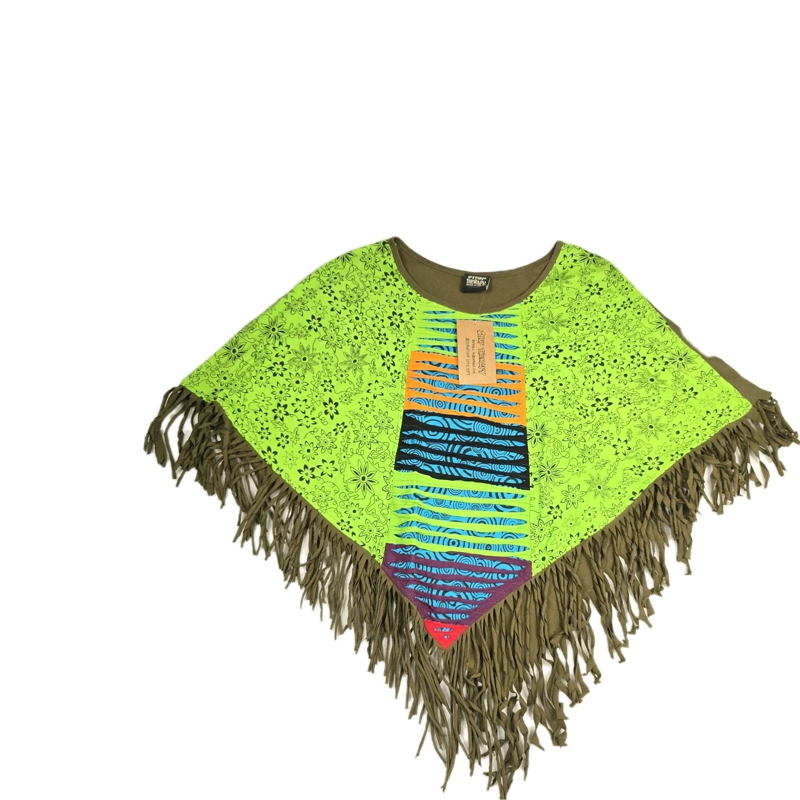 Shop Therapy Women's One Size Poncho Boho Hippie Green Brown New