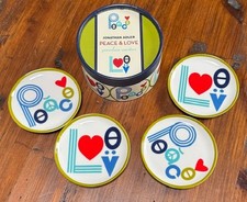 NEW JONATHAN ADLER PEACE & LOVE PORCELAIN COASTERS SET OF 4 RETIRED