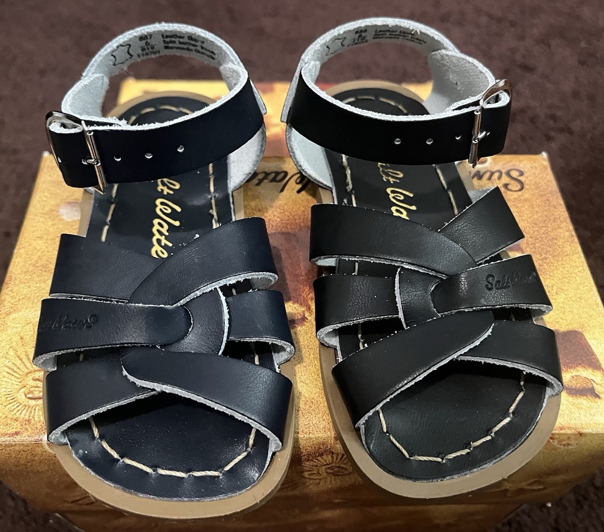 Salt Water Leather Sandals Little Girl Size The Original Sandal-Black or  Navy