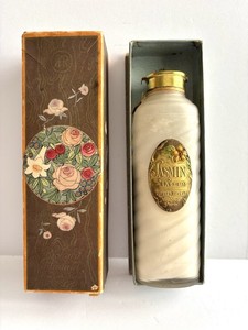 Antique Richard Hudnut Jasmin Talcum Powder Art Deco Frosted Glass Bottle W/ Box
