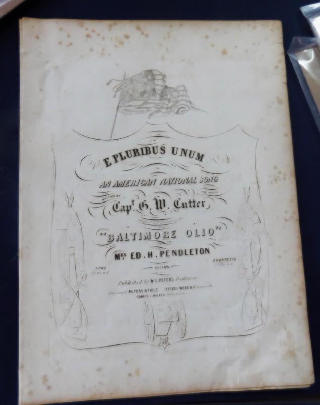 1849 QUARTETTE PATRIOTIC ..E PLURIUS UNUM..FLAG .BALTIMORE  CAPT. W. CUTTER