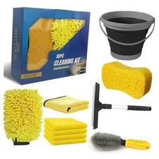 10Pcs Car Wash Detailing Kit Cleaning Kits,with Collapsible Bucket Yellow 10pcs