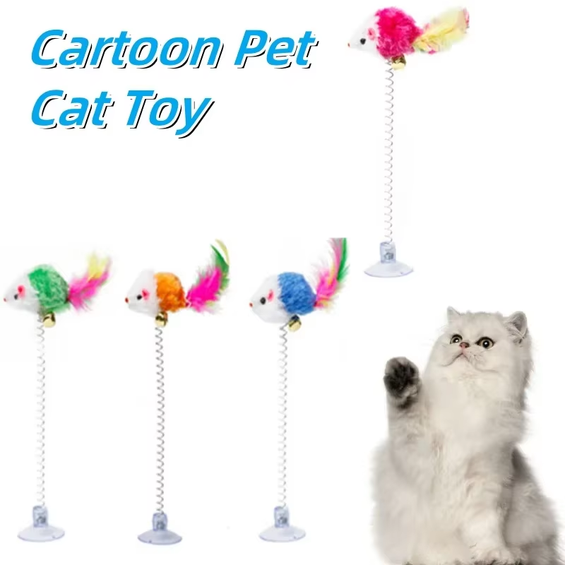 Cartoon Pet Cat Toy Stick Feather Rod Mouse Toy with Mini Bell Cat ...