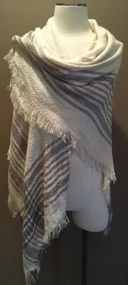 56 x 56  Woven Boho Plaid Wrap Shawl Blanket Scarf W Fringe