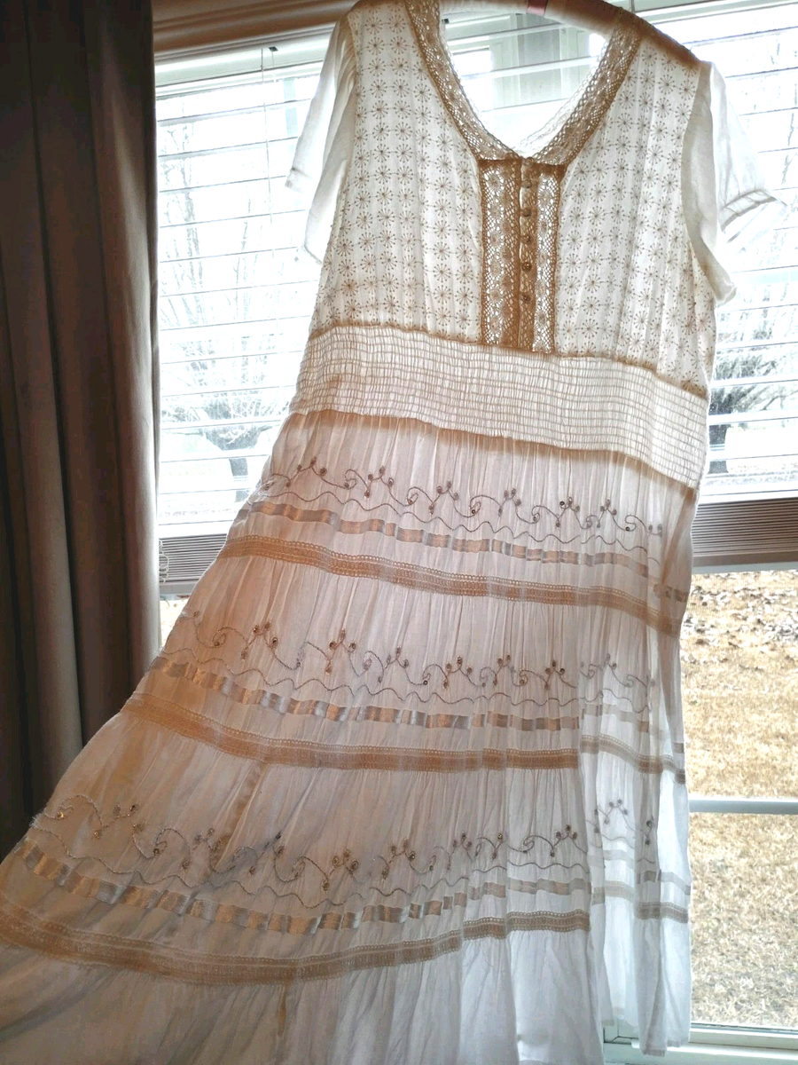 VTG dress white 100% cotton peasant ribbon embroidery smock wst puff slv 3X PLUS | eBay VTG dress white 100% cotton peasant ribbon embroidery smock wst puff slv 3X PLUS | eBay