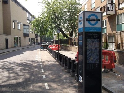 Photo A2 Barclays Bike Station, Hoxton Street London Almost empty bike s c2012