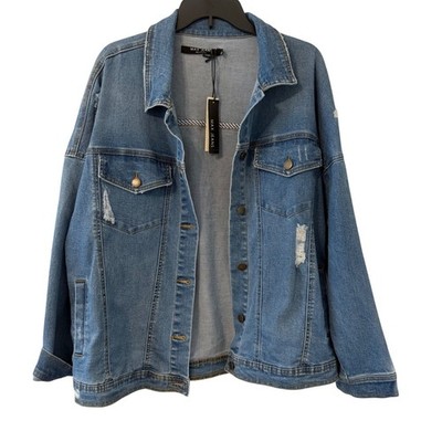 Max Jeans Womens Distressed Blue Denim Jacket With Button Front