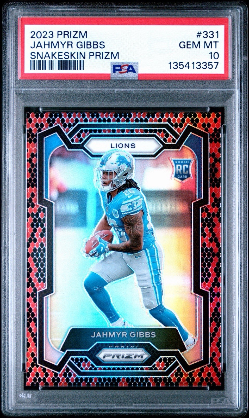 2023 Panini Prizm Jahmyr Gibbs #331 Snakeskin Rookie PSA 10