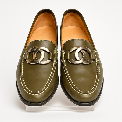 Tod's Olive Green Contrast Stitching Driving Flats Made in Italy size 6.5   