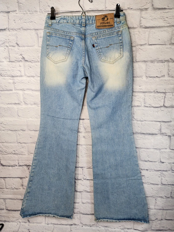 Vintage Jet Line Damen blau verblasst groß ausgestellt Glockenboden Jeans 38 x 33 Größe 6 US - Bild 2 von 4