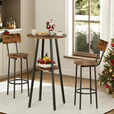 3 Pieces Round Bar Height Table and Chairs Set, Round Dining Table Set, Pub T...