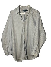 Vintage Ralph Lauren Mens 17-34/35 Blue White 100 Yarmouth Two Ply Cotton Shirt