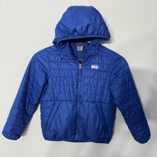 REI Co-op Puffer Jacket Boys XS 6-7 Blue Hooded Full Zip Lightweight Insulated