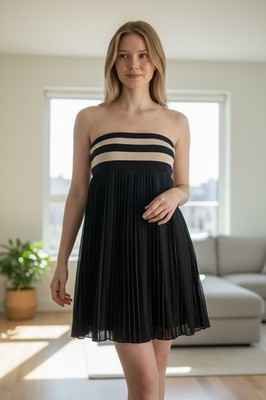 Alice + Olivia Black And White Silk Strapless Mini Dress Size S