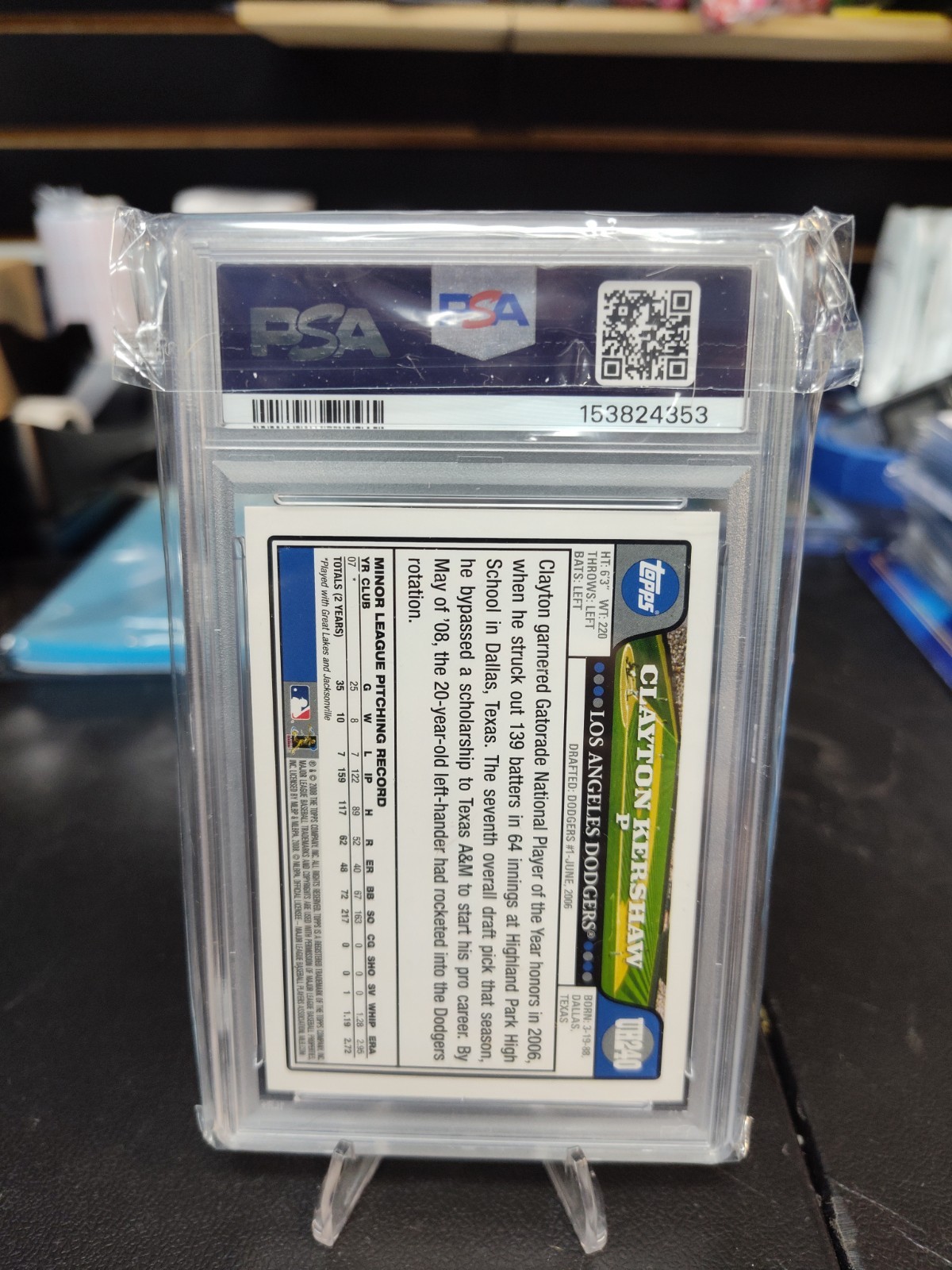2008 Topps Update & Highlights Clayton Kershaw Rookie RC 240 PSA 9 MINT view 2