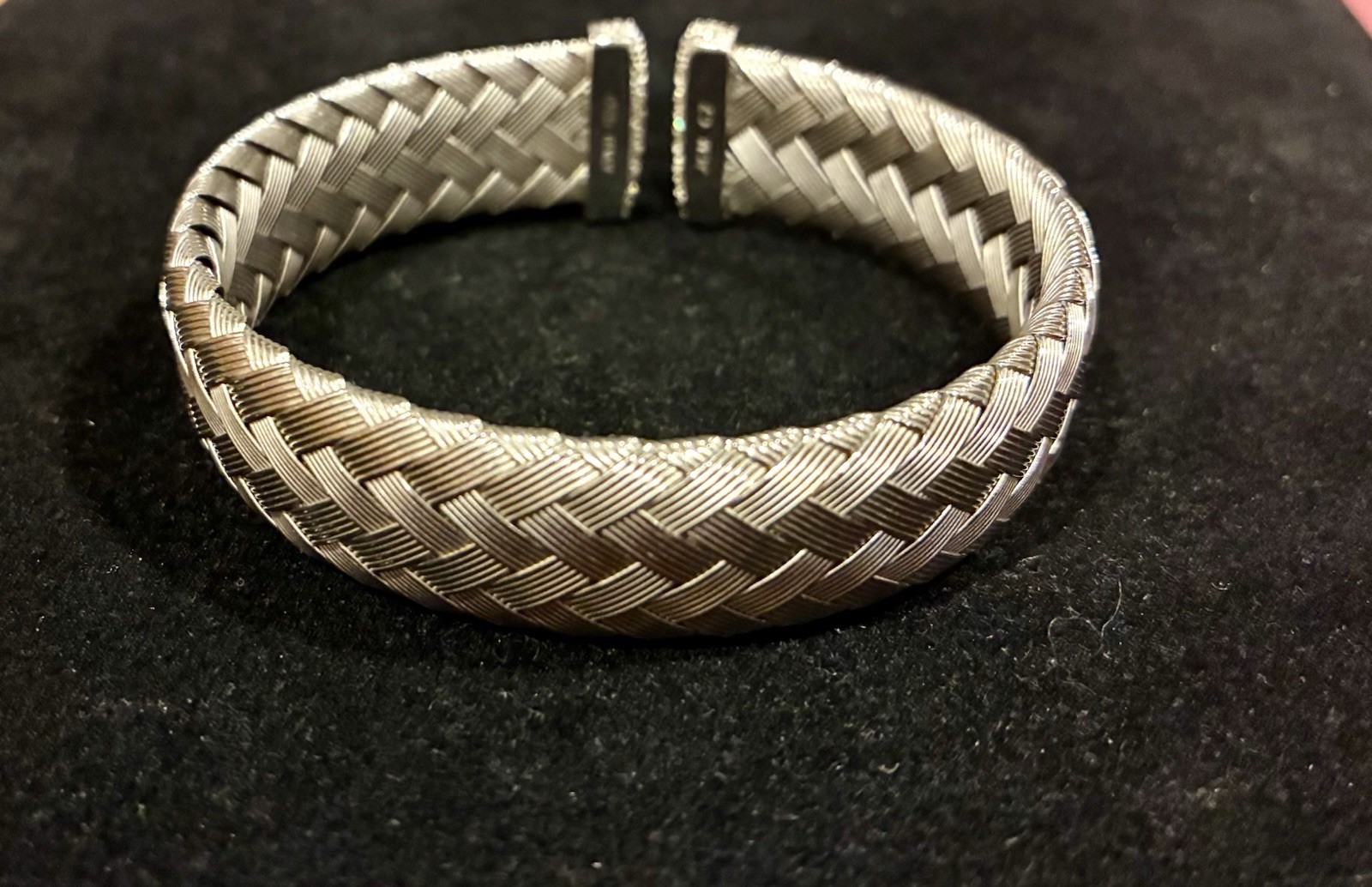 JCM (Jacmel) Italy Sterling Silver Basket Weave CZ Cuff Bracelet-Good Condition