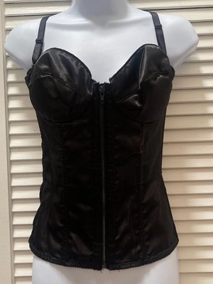 Vintage Frederick's Hollywood Corset 36B Black Satin Lace Up Bustier USA Y2K