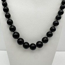 Necklace Vintage Black Graduated Bead Hand Knotted Statement Strand Glossy