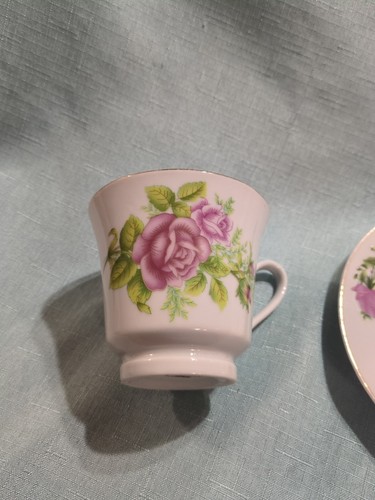 1 Set Vintage China Tea Cup and & Saucer Pink Rose Floral Gold Trim - Picture 4 of 12