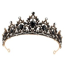 Gothic Crown Headpiece - Baroque Tiara with Vintage Rhinestones for Black