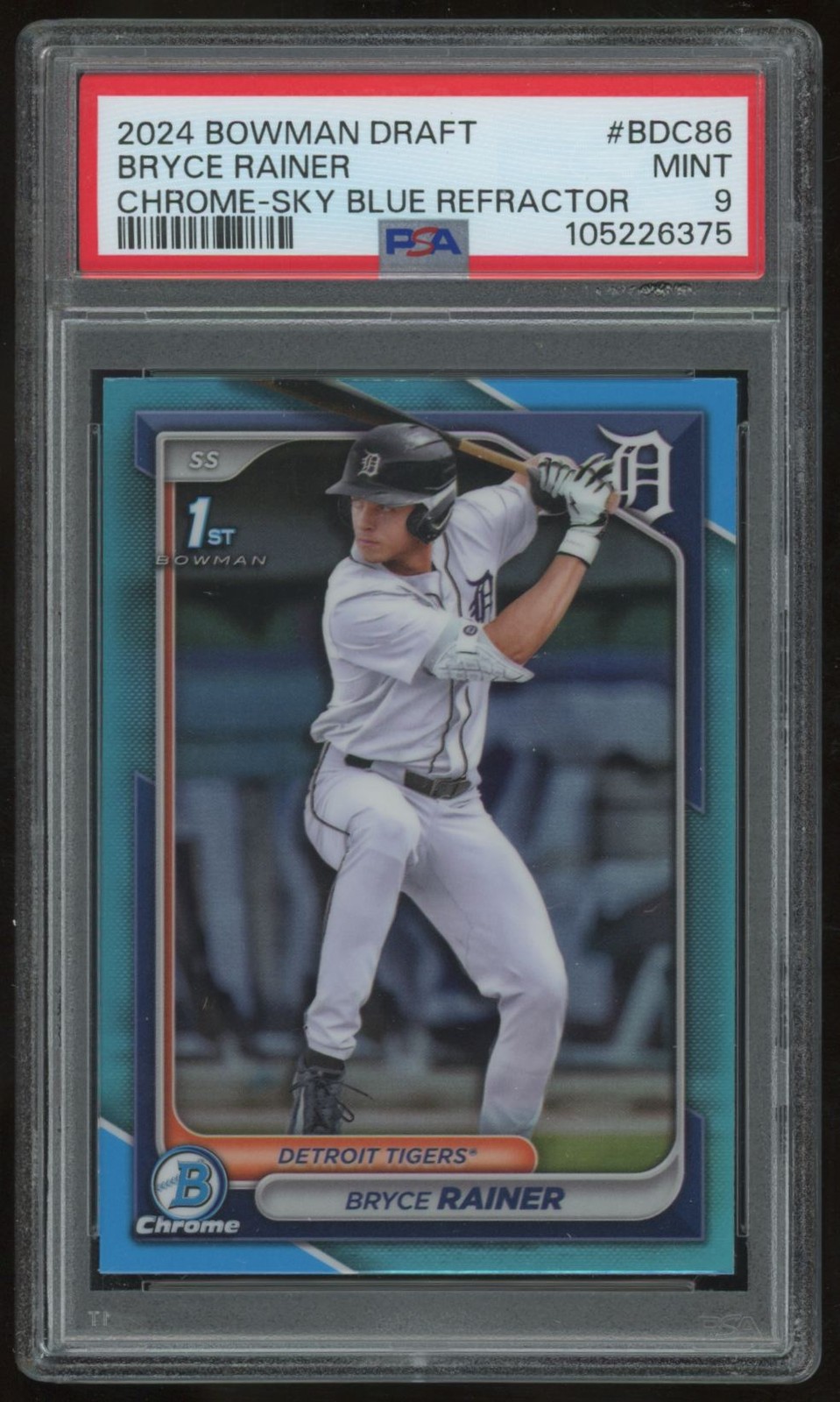 BRYCE RAINER 2024 BOWMAN DRAFT CHROME SKY BLUE REFRACTOR #BDC-86 PSA 9