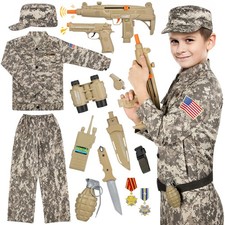 Kids Army Costume for Boys - 13 PCS Soldier Halloween Medium 6-8y , Desert