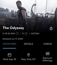 The Odyssey 70mm IMAX Movie 2 Tickets AMC Lincoln Square Sept 16 10am Screening