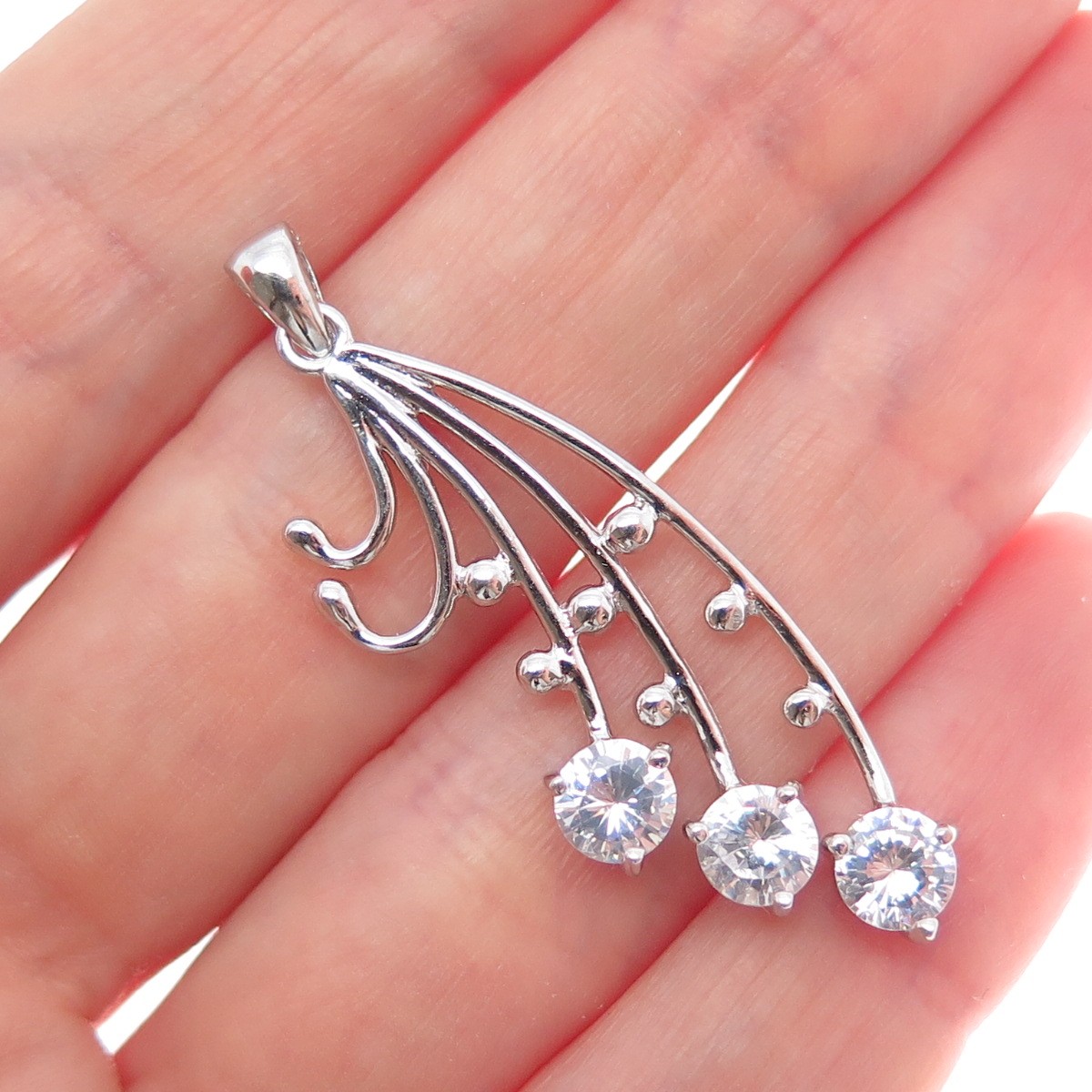 925 Sterling Silver Round-Cut C Z Floral Charm Pendant | eBay
