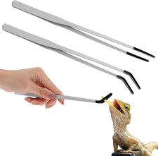 2 Pcs Extra Long Stainless Steel Reptile Feeding Tongs with Rubber Tip 10 Inch,