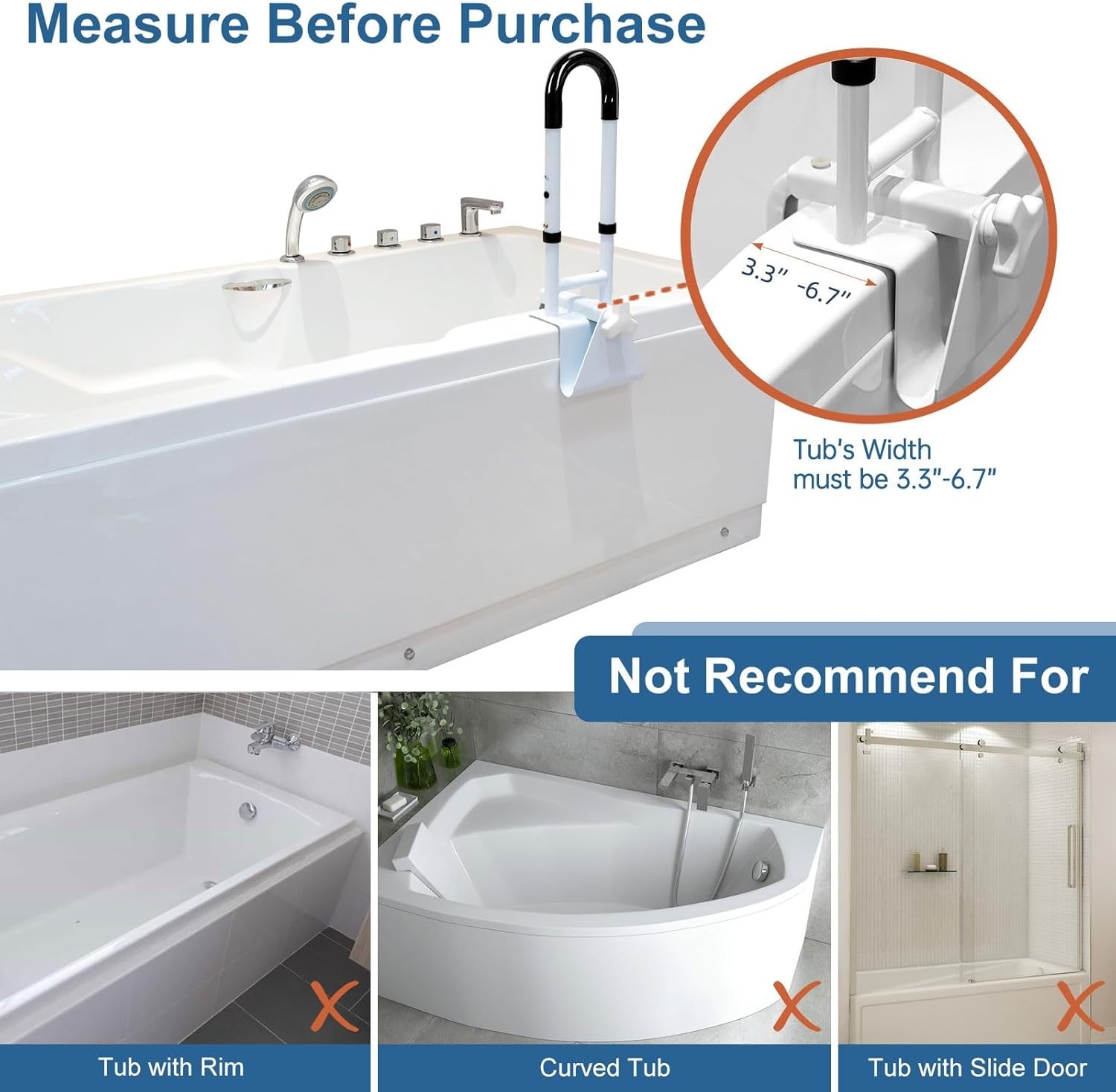 Adjustable Bathtub Grab Bars for Seniors,Bath Safety Grab Bar w/ Anti-Slip Cover