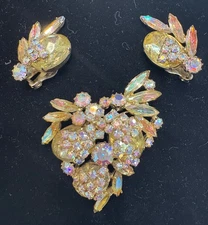Juliana Yellow Rhinestone Brooch & Earring Set! Gorgeous Vintage!!