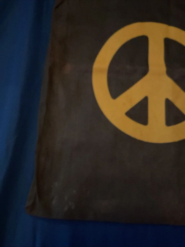 Bolso Hippy De Colección Años 60 Lona Roja Signo de Paz Símbolo Cordón Gimnasio Playa Escuela Diversión Foto 3 de 4