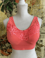 Rhonda Shear Coral Seamless Lace Bra Adjustable Back New Removable Pads