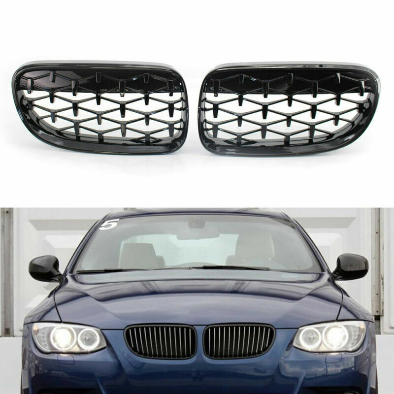 セピック、、E92、フロントグリル、ダイヤモンド柄、前期モデル 1 Pair Front Grille Glossing Black Diamond Meteor Style Fits BMW