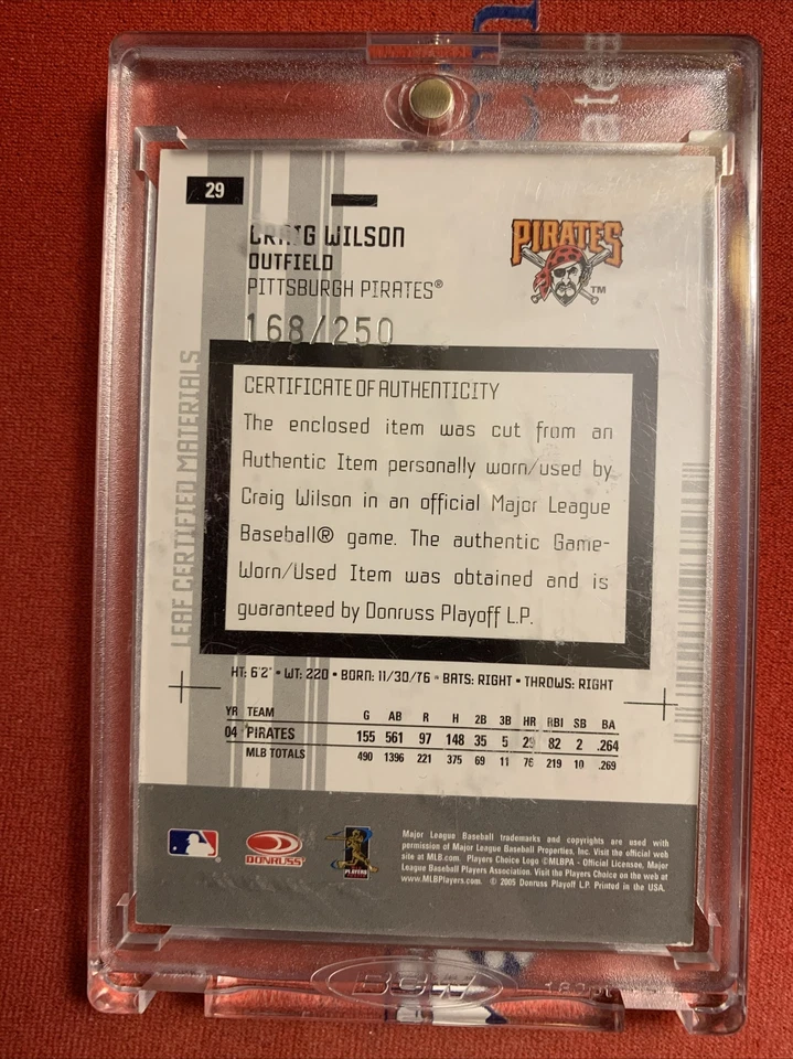 2005 Leaf Сертифицированные Материалы Зеркальные Белые Материалы Летучие мыши /250 Craig Wilson #29 - Изображение 4 из 4