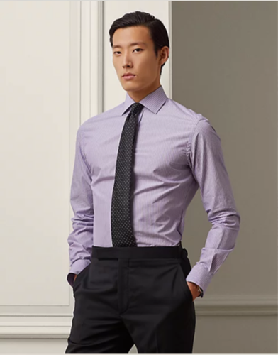 Ralph Lauren Purple Label Dress Shirt 17.5 Light Purple End-on-End Stripe $435 - Picture 8 of 14