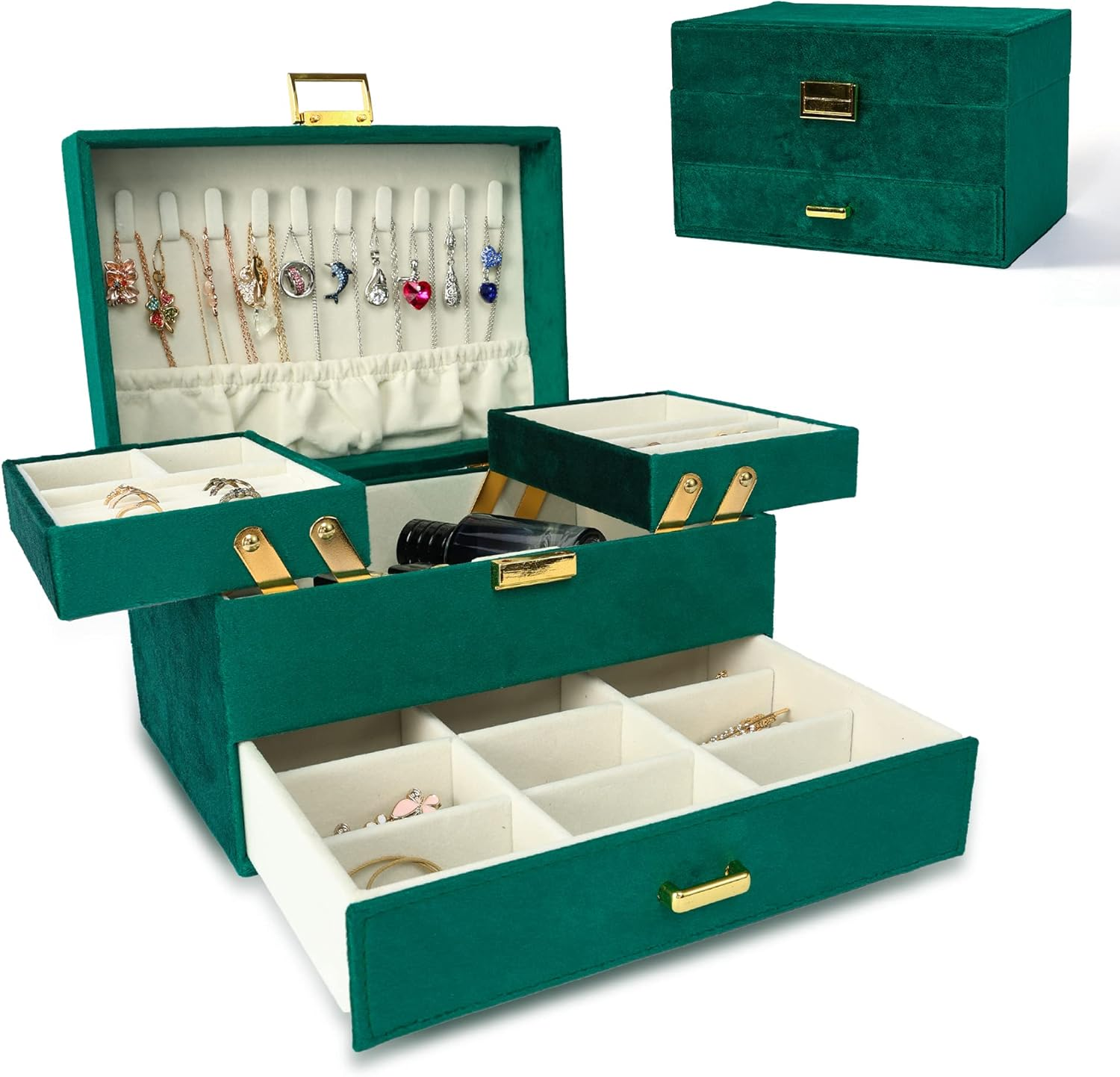 3-Layer Velvet Jewelry Organizer Box for Women – Large Jewelry Storage Solution-image
