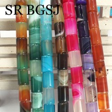 8x12mm Column Banded Stripe Agate Gemstone Jewelry Making DIY Beads Strand 15"