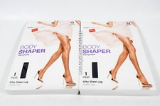 2 Hanes Body Shaper Pantyhose Size Q Black Silky Sheer Leg Sheer Toe