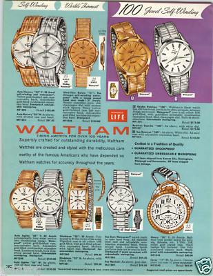 1962 PAPER AD 4 PG Waltham Wrist Watch Untra Thin Kelvin 25 Jewel Auto Mercury