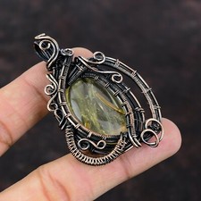Women's Day Gift Citrine Jewelry Copper Wire Wrapped Pendant For Women 2.64"