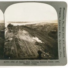 Gatun Lake Dam Construction Stereoview c1913 Panama Canal Chagres River F1439