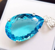 GIE Certified 80 Ct A Natural Aquamarine Topaz Pendant Pear Cut Loose Gemstone