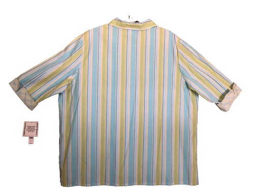 Blusa Kim Rogers Signature Mujer Azul Rayas Abotonada Manga 3/4 Camisa 20W Nueva con Etiquetas - Imagen 3 de 8