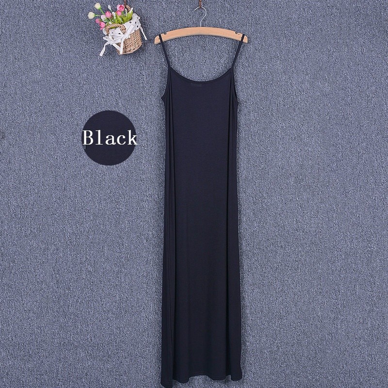 Lady Modal A Line Long Slip Dress Sleeveless Loose Beach Tank Undershirt Thin