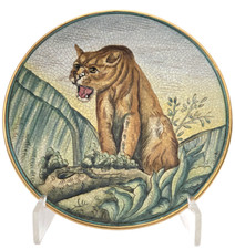 Vintage Veneto Flair The Puma By V. Tiziano Hand Etched Hand Painted Plate