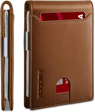 RUNBOX Slim Wallets for Men - Leather Money Clip Mens Wallet - RFID Blocking Fro