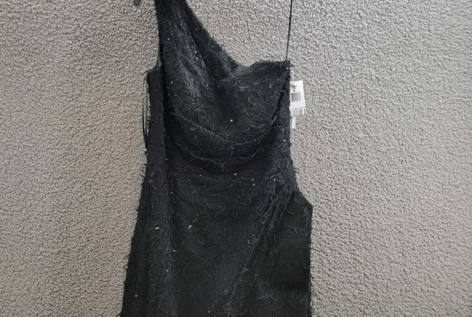 Vestido para mujer Teri Jon by Rickie Freeman bordado con lentejuelas de un hombro 8 negro Foto 3 de 4